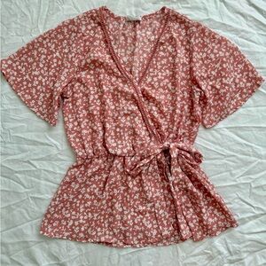 Sky/Light Pink Floral Blouse